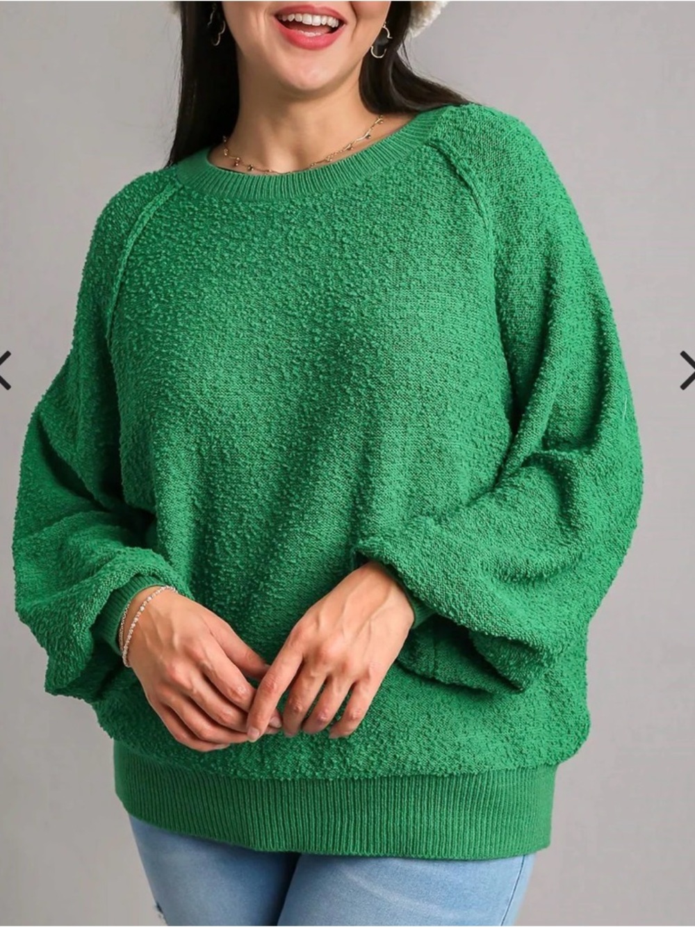💗 Umgee- Cozy Green Textured Sweater - Size Small (Oversized)